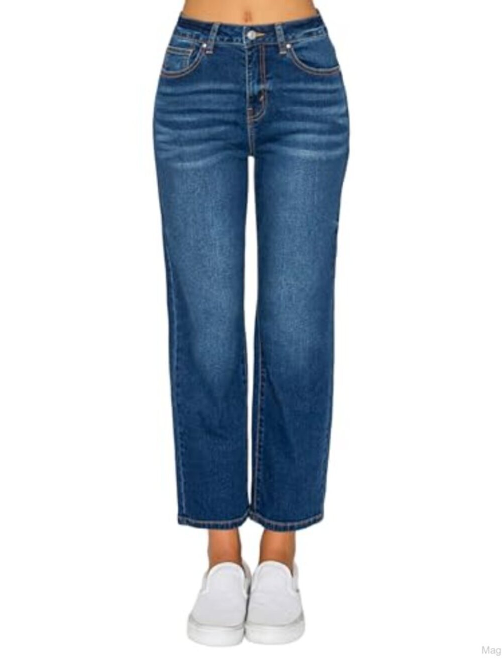 Women's High Rise Cropped Straight Leg Stretch Jeans 5-Pocket
